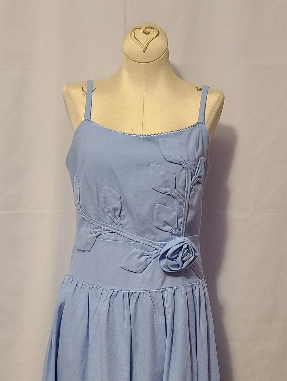 Moon River Blue Cotton Spaghetti Strap Rose Dress